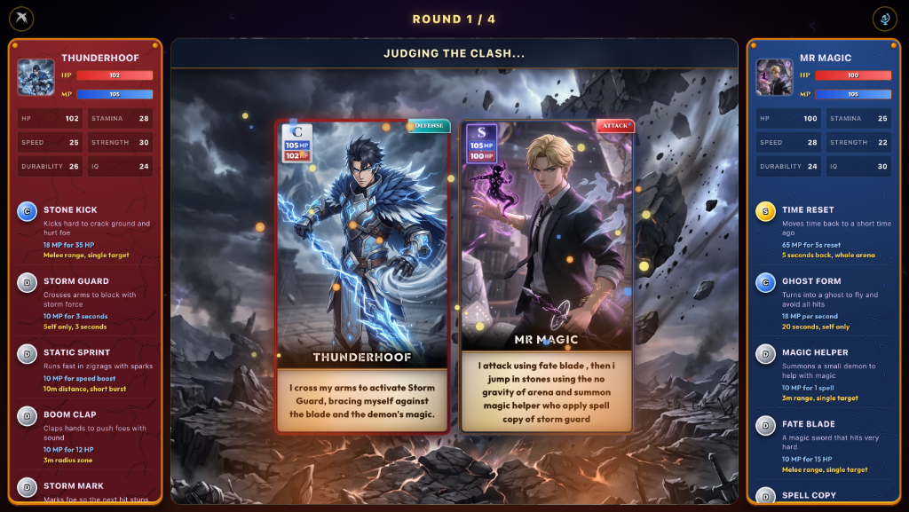 1v1 battle arena, write your moves